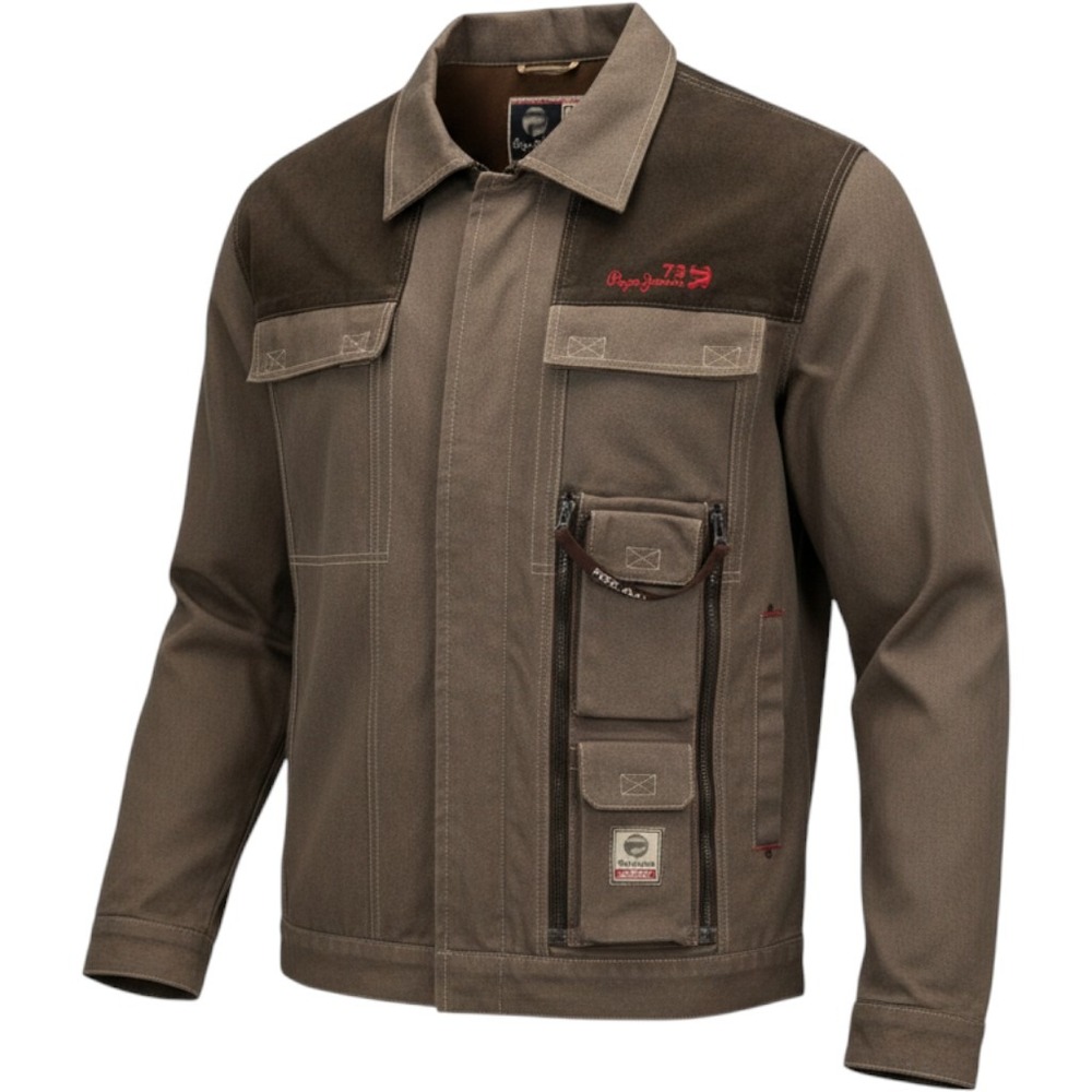 Pepe Jeans London Mens 2XL Brown Utility Canvas Jacket Technical Superior W11-73